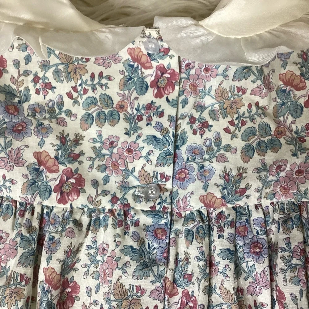 Vintage Floral Dress Ruffled Collar Cotton Made in USA 6X